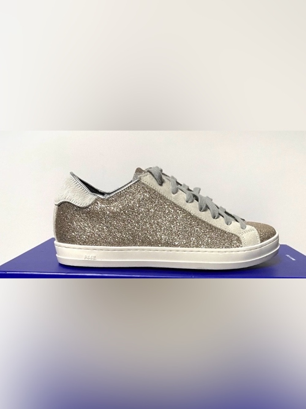 P448 John Gold Glitter Calf Hair Sneakers EU 39 US 8.5 Low Top Lace Up